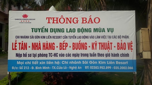 Sài Gòn Kim Liên Resort Cửa Lò tuyển dụng 2019
