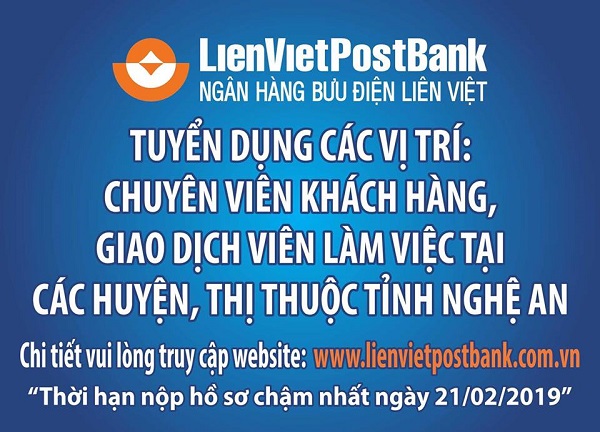 Ngân hàng Bưu Điện Liên Việt - PGD Cửa Lò tuyển dụng